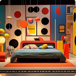 Colorful Geometric Wall Panel Bedroom